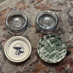 Set of Decorative Coasters with Mushroom and Green Pattern